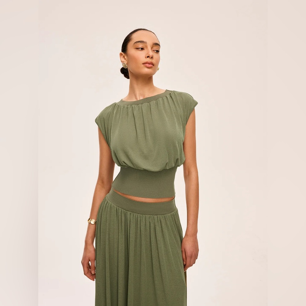 Commense Gathered Waist Top With Flowy Skirt Set M MC7-30 - Picture 4 of 6